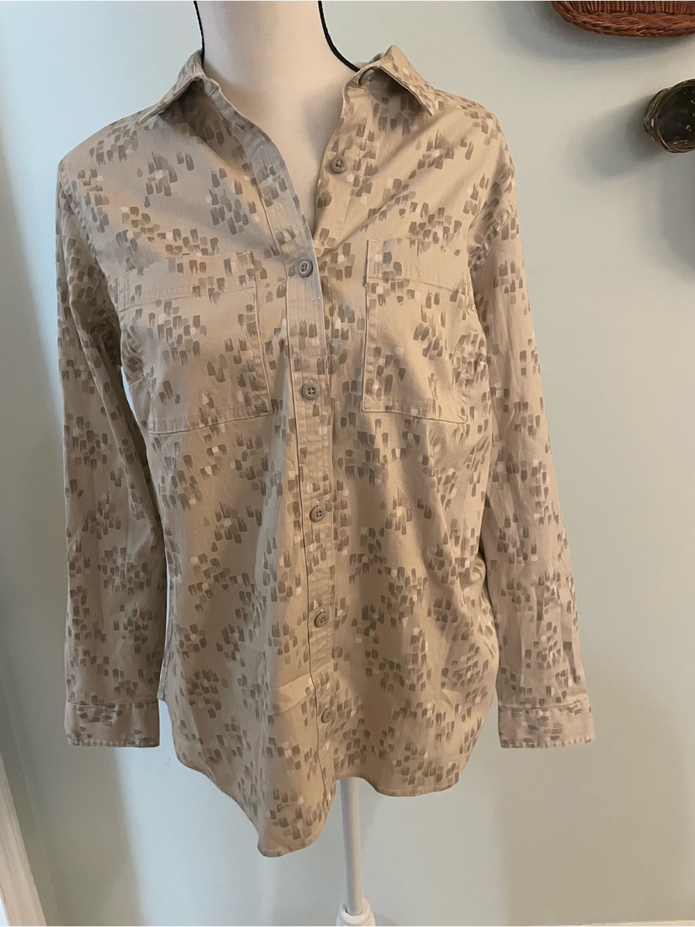 L.L. Bean Beige Printed Button-Down Shirt NWT